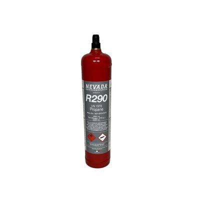 Gas refrigerante R290 da 370 grammi bombola certificata T-PED / EN 13322-1. È un prodotto a basso GWP, utilizzato in condizionatori/climatizzatori di nuova generazione. Valvola 1/2″ ACME SINISTRA UN 1978