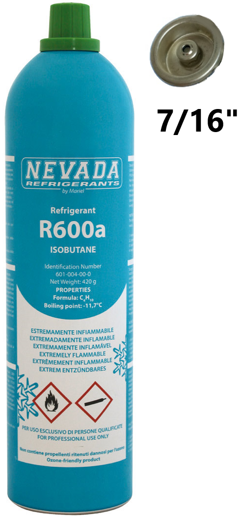Gas refrigerante R600a da 420 gr. Valvola 7/16″UNF