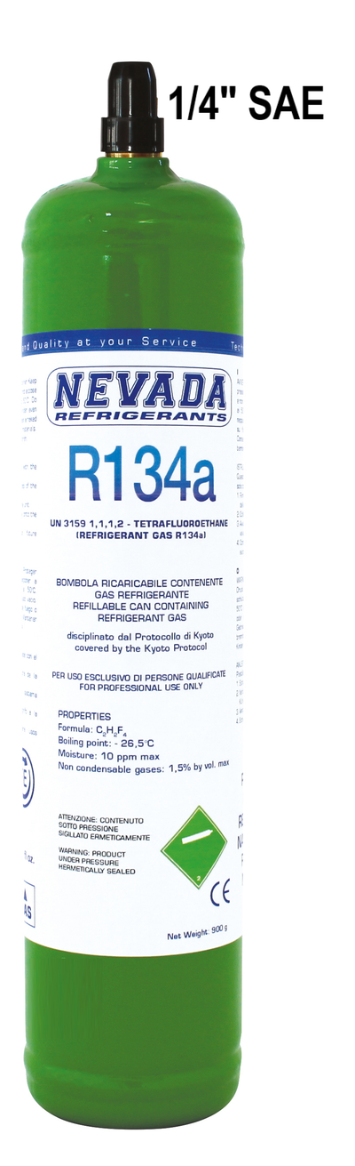 Bombola di R134a con 900 gr di gas Valvola 1/4