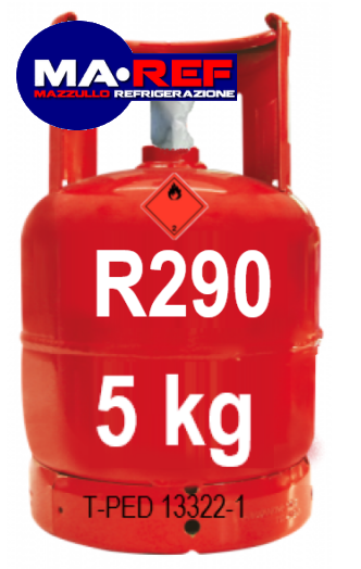 Refrigerante R290 (propano) in bombola da 5 kg Valvola 21,7X 1/14″ SINISTRA