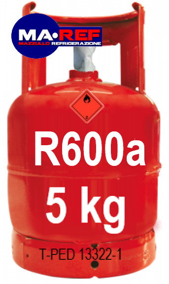 Bombola ricaricabile R600a (Isobutano) da 5 kg. (Valvola 21,7X 1/14″)