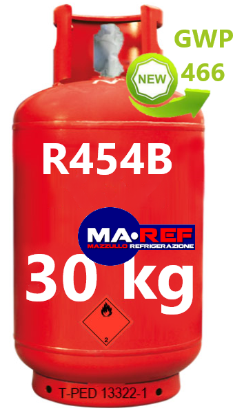 Bombola Ricaricabile di gas R454B da 30 kg valvola Valvola W 21,7 x 1/14″ SX