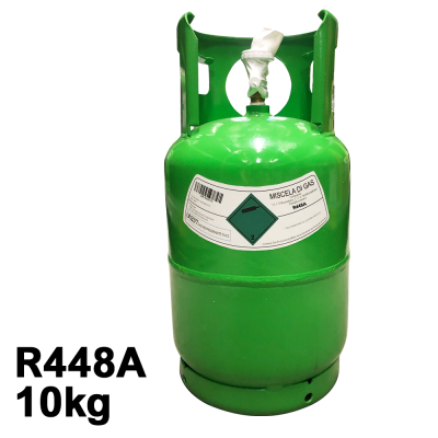 Gas refrigerante R448A in bombola da 10 kg T-PED / EN 13322-1 Valvola 1/4″ SAE